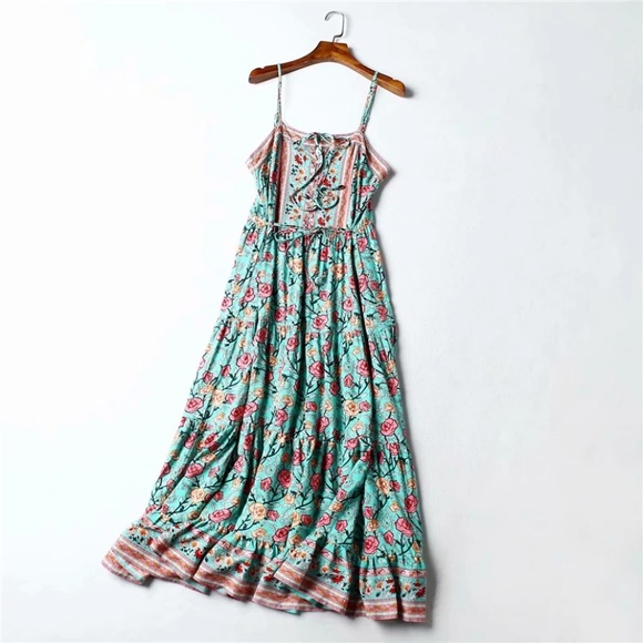 SOLD OUT Teal Floral Tiered Bohemian Maxi Dress - Picture 3 of 9